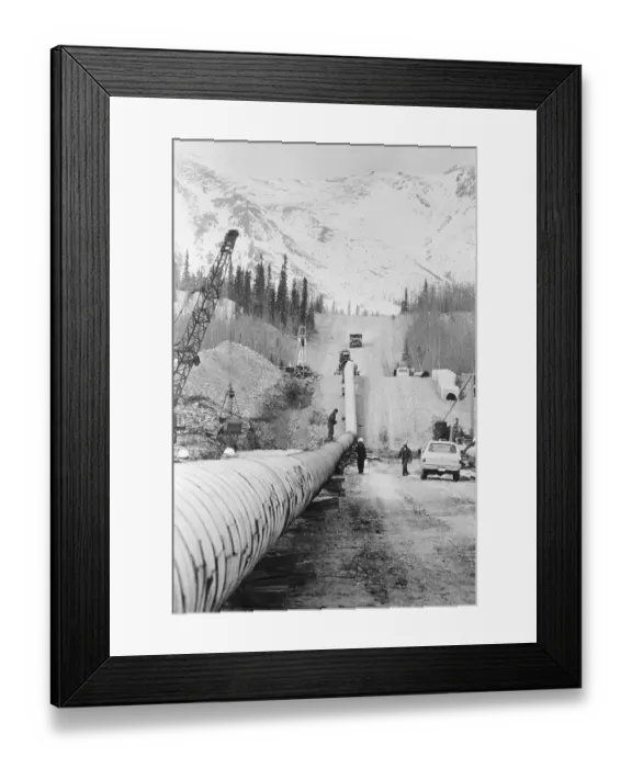 Framed Print : Pipeline Running Fr. Mountains W / Workers Framed Print : Pipeline Running Fr. Mountains W / Workers