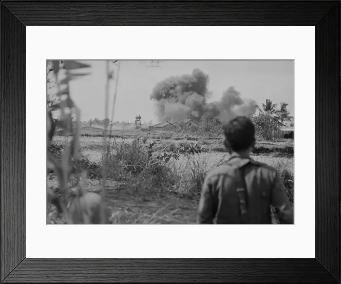 Framed Print : Soldier Watching Explosion During Vietnam War Framed Print : Soldier Watching Explosion During Vietnam War