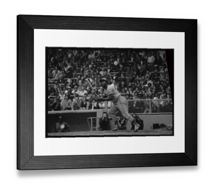 Framed Print : Hank Aaron Getting Ready to Run for Bases