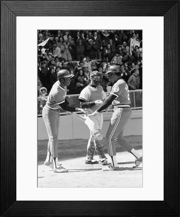 Framed Print : Frank Robinson Congratulated at Home Plate Framed Print : Frank Robinson Congratulated at Home Plate