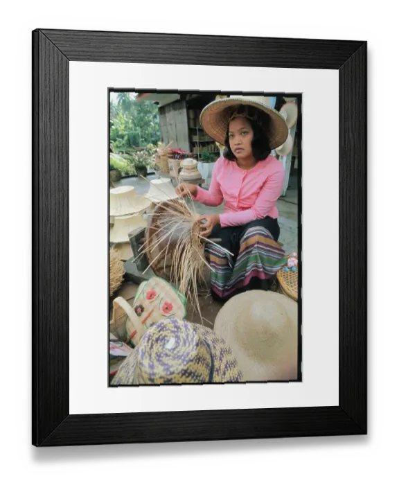 Framed Print : Girl Weaving a Bamboo Hat Framed Print : Girl Weaving a Bamboo Hat