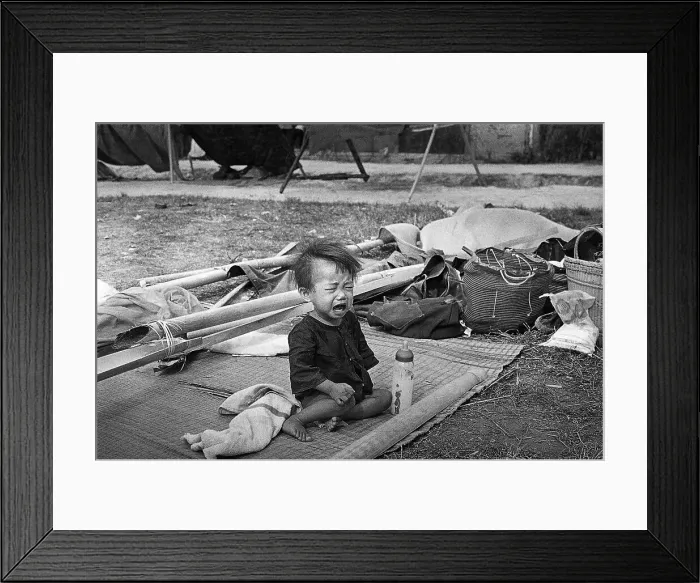 Framed Print : Lone Crying Child on Ground in Vietnam Framed Print : Lone Crying Child on Ground in Vietnam