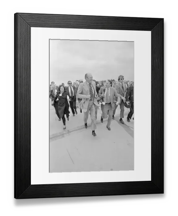 Framed Print : President Ford Running with Press Framed Print : President Ford Running with Press