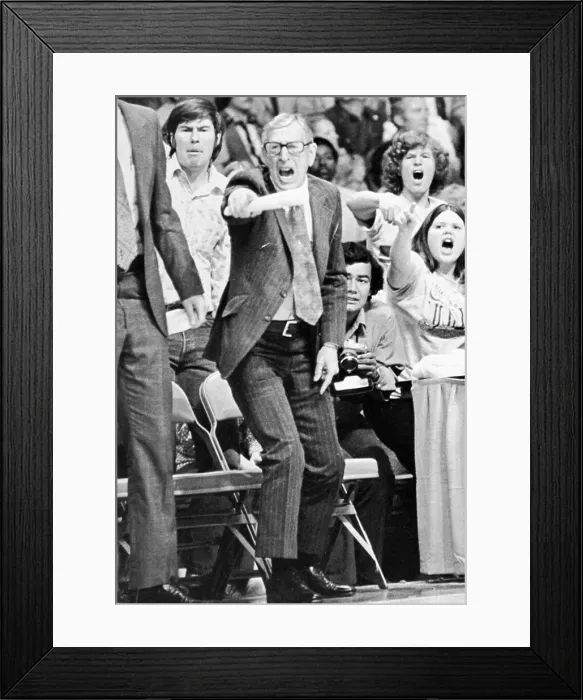 Framed Print : John Wooden Shouting Orders to Players Framed Print : John Wooden Shouting Orders to Players