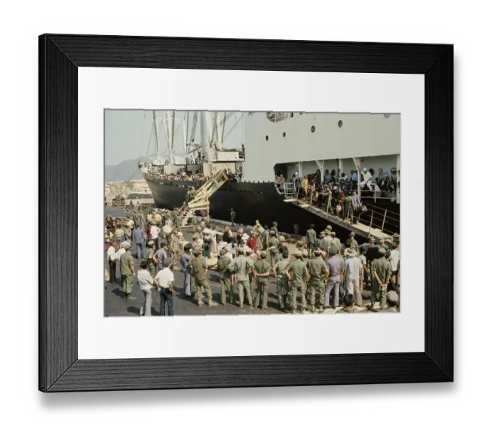 Framed Print : Refugees Disembark Ship Framed Print : Refugees Disembark Ship