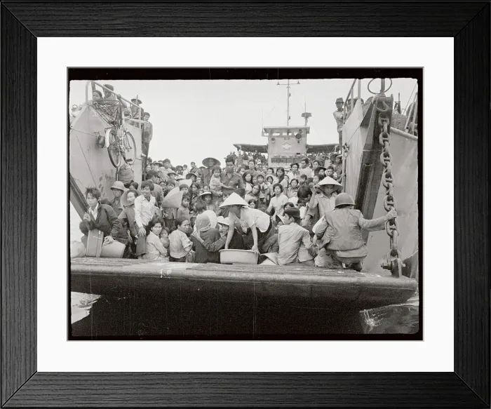 Framed Print : Navy Ship Loading Refugees Framed Print : Navy Ship Loading Refugees