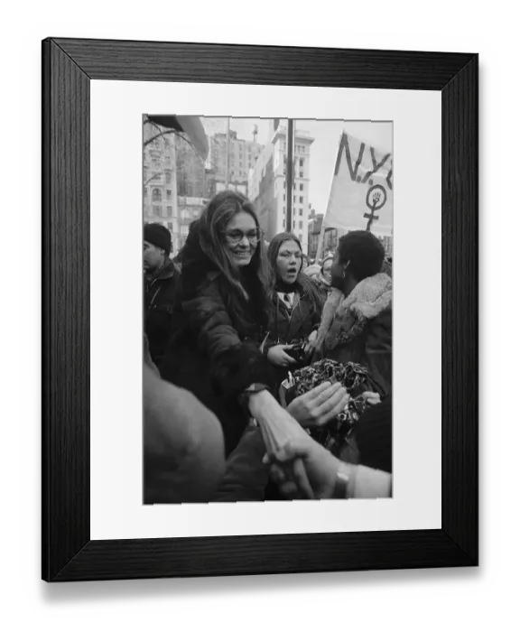 Framed Print : Gloria Steinem Shaking Hands with Demonstrators