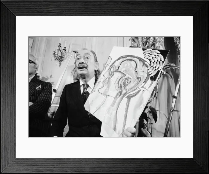 Framed Print : Salvador Dali Posing with Painting Framed Print : Salvador Dali Posing with Painting