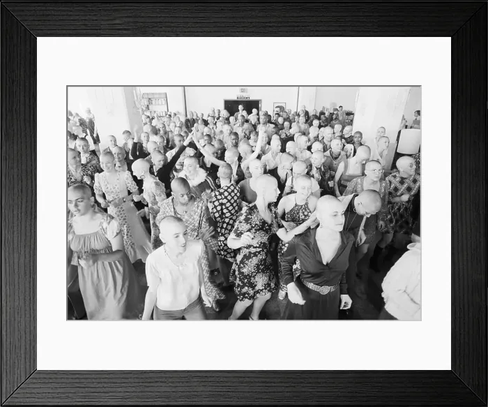 Framed Print : Bald Synanon Women Dance at Press Conference Framed Print : Bald Synanon Women Dance at Press Conference