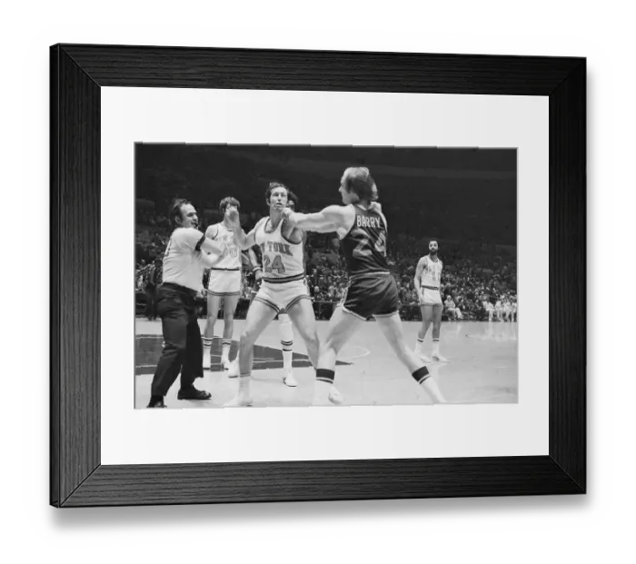 Framed Print : Bill Bradley and Rick Barry in Court Confrontation Framed Print : Bill Bradley and Rick Barry in Court Confrontation