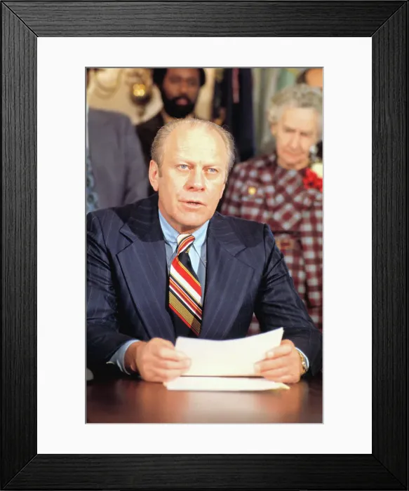 Framed Print : Gerald Ford Reading Economic Report Framed Print : Gerald Ford Reading Economic Report