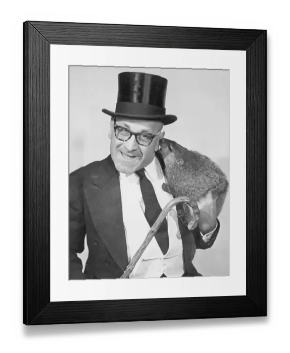 Framed Print : Man in Top Hat During Ground Hog Day Ceremonies
