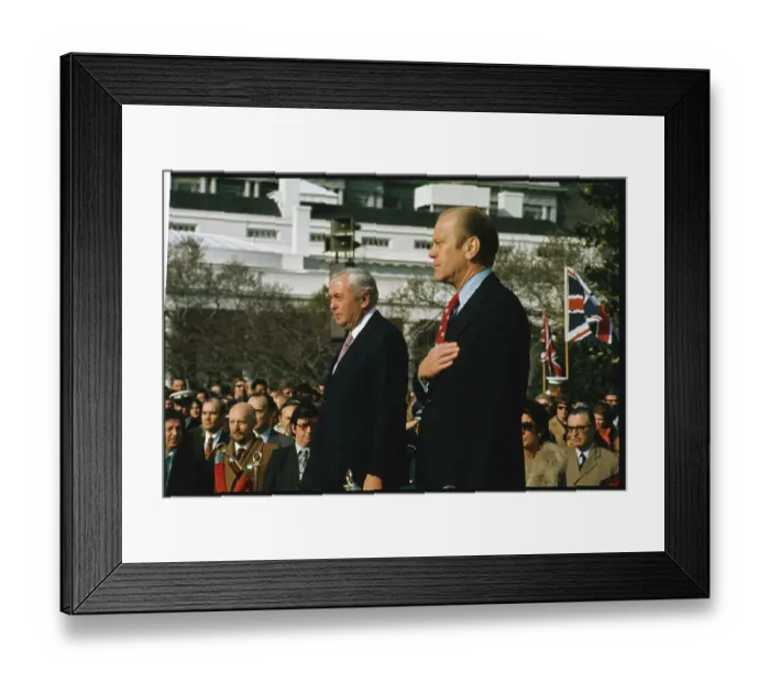 Framed Print : Gerald Ford and Harold Wilson Outside White House Framed Print : Gerald Ford and Harold Wilson Outside White House