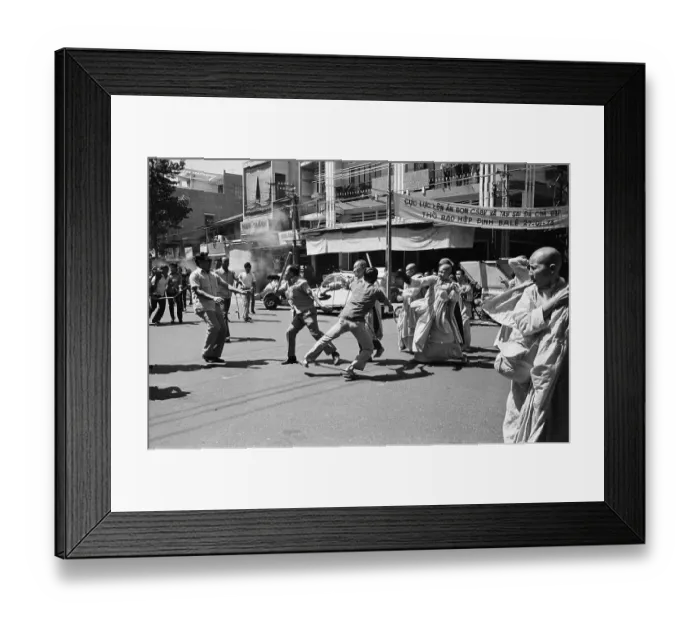 Framed Print : Policemen Wield Clubs In Confrontation Framed Print : Policemen Wield Clubs In Confrontation
