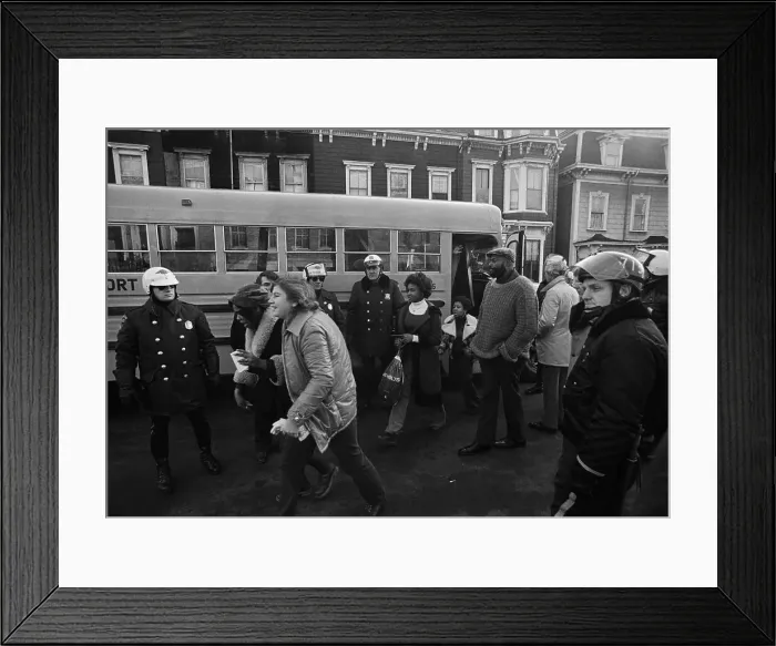 Framed Print : Police Watch Bused Students Arrive Framed Print : Police Watch Bused Students Arrive