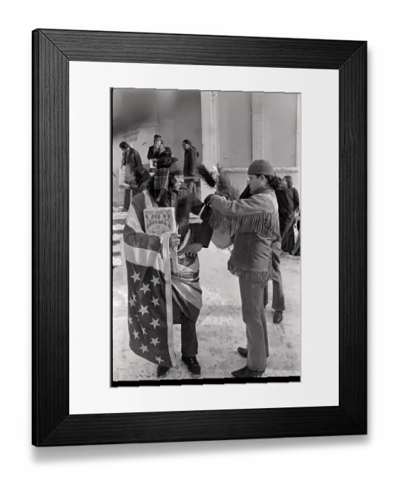 Framed Print : Native Am Protester Wrapped In U.S. Flag Framed Print : Native Am Protester Wrapped In U.S. Flag