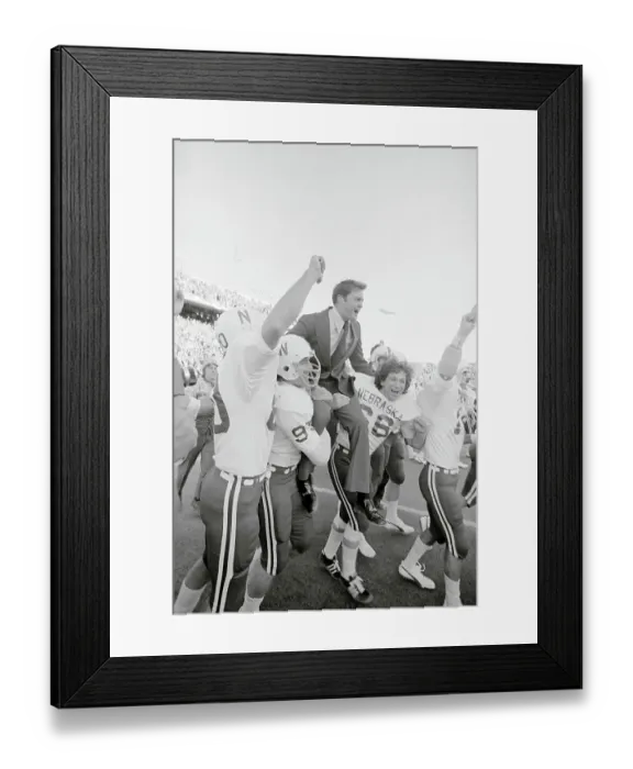 Framed Print : Teammates Carrying Coach Tom Osborne After Football Win Framed Print : Teammates Carrying Coach Tom Osborne After Football Win