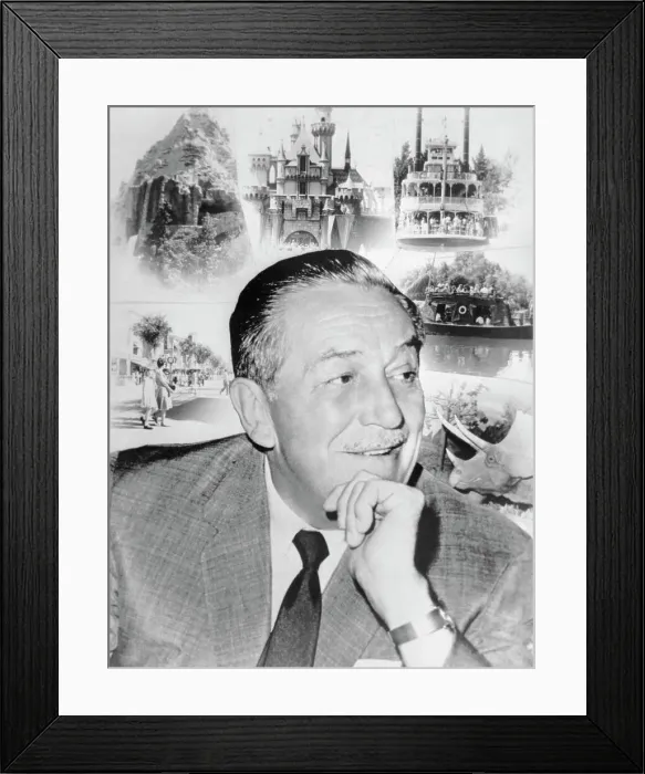 Framed Print : Walt Disney with Disneyland Scenes Framed Print : Walt Disney with Disneyland Scenes
