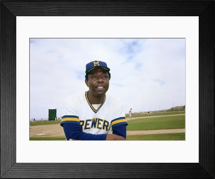 Framed Print : Hank Aaron in Uniform and on Field Framed Print : Hank Aaron in Uniform and on Field