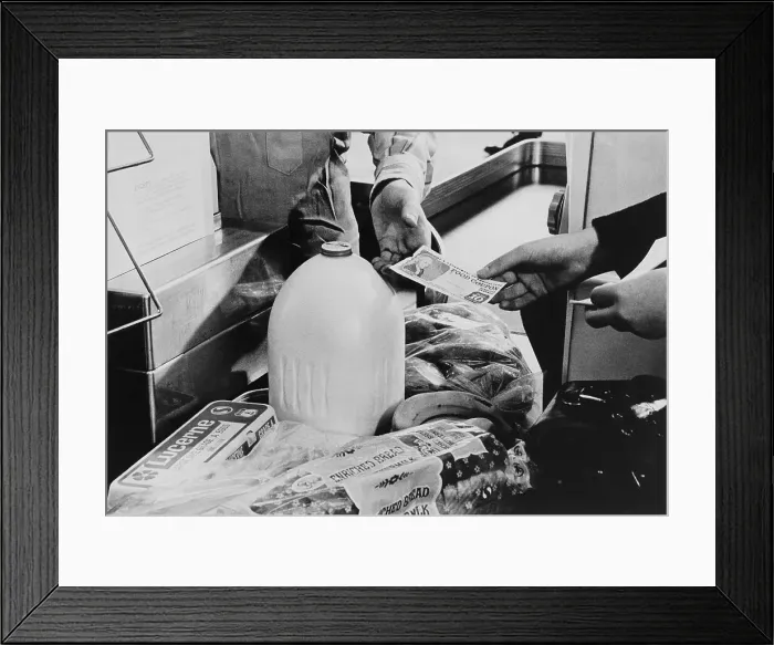 Framed Print : Person Making a Purchase with Food Stamps Framed Print : Person Making a Purchase with Food Stamps