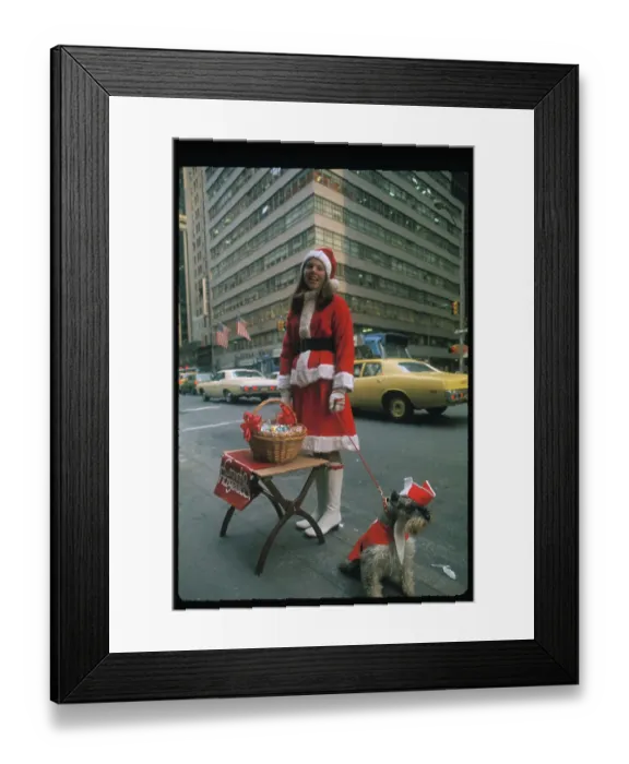Framed Print : Jane Bell with Her Dog Dressed as Santa