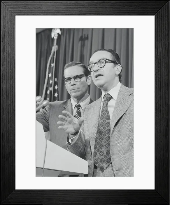 Framed Print : Alan Greenspan and William E. Simon During News Conference
