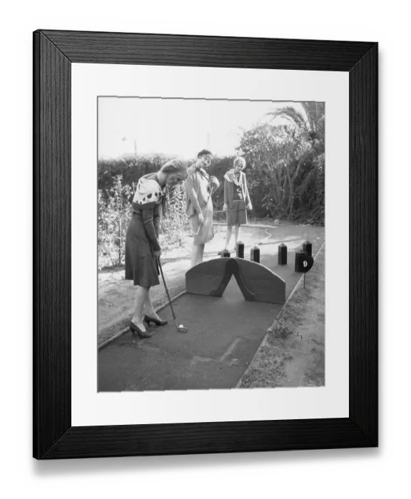 Framed Print : Society Girls Playing Miniature Golf Framed Print : Society Girls Playing Miniature Golf