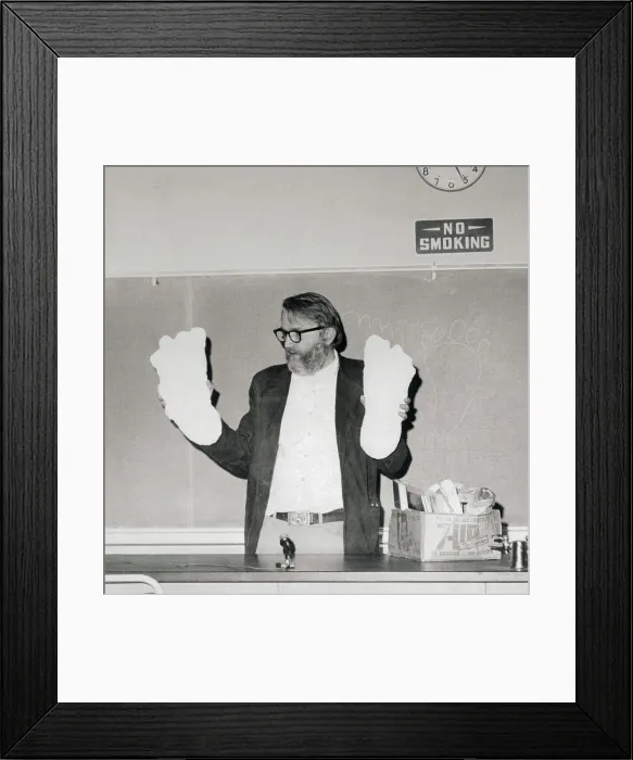 Framed Print : Anthropologist Grover Krantz Holding up Sasquatch Prints Framed Print : Anthropologist Grover Krantz Holding up Sasquatch Prints
