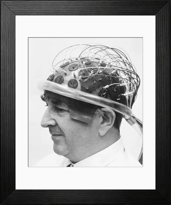 Framed Print : Dr. Fender Shows Off His Electroencephalographic Hat Framed Print : Dr. Fender Shows Off His Electroencephalographic Hat
