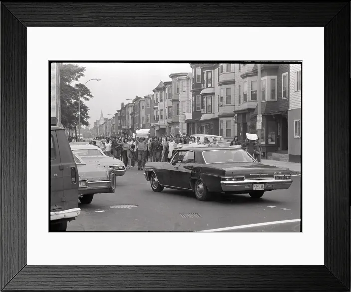 Framed Print : Anti-Busing Protesters Block Boston Street Framed Print : Anti-Busing Protesters Block Boston Street