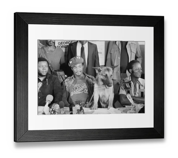 Framed Print : George Foreman at Press Conference with His Dog Framed Print : George Foreman at Press Conference with His Dog