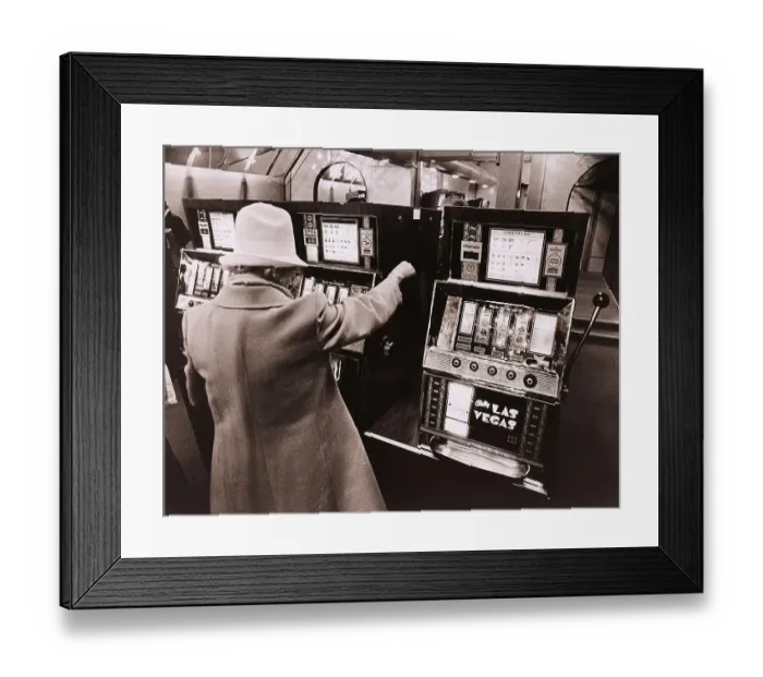 Framed Print : Swedish Woman Playing with Slot Machine