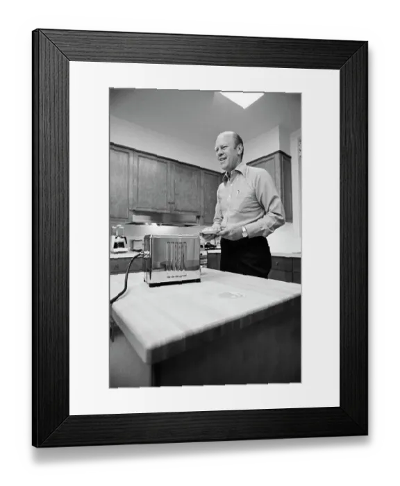 Framed Print : Gerald Ford Carrying English Muffin on Plate Framed Print : Gerald Ford Carrying English Muffin on Plate