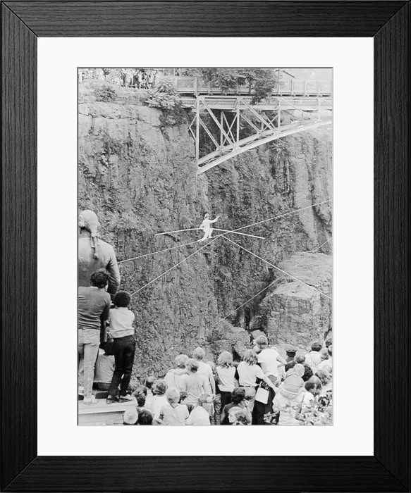 Framed Print : Phillipe Petit Walking over Open River Canyon Framed Print : Phillipe Petit Walking over Open River Canyon