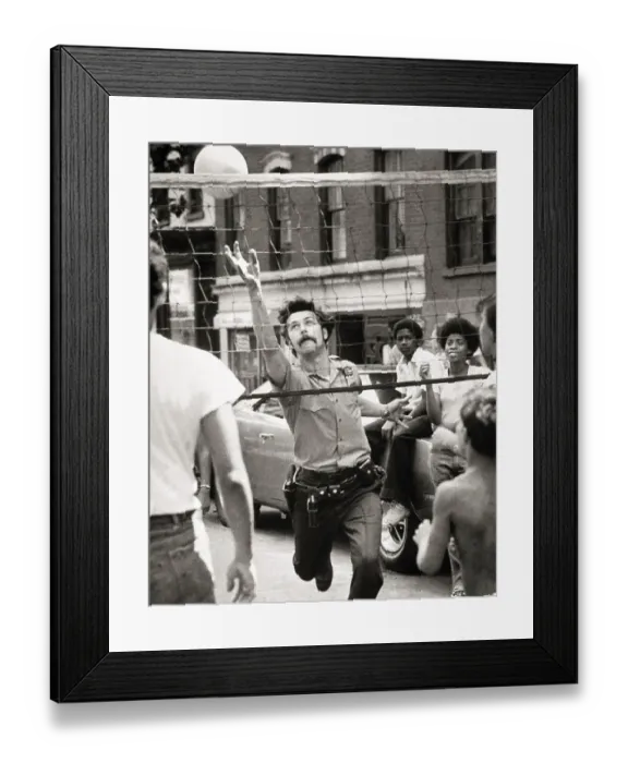 Framed Print : Policeman Playing Volleyball with Youngsters Framed Print : Policeman Playing Volleyball with Youngsters
