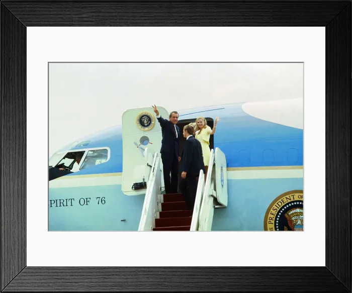 Framed Print : Richard Nixon Waving from Aircraft with Daughter Framed Print : Richard Nixon Waving from Aircraft with Daughter