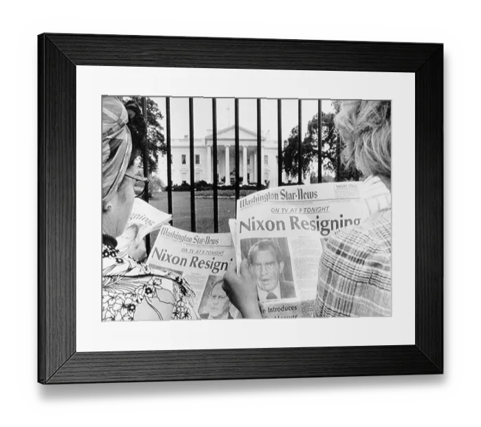Framed Print : Tourists Reading Nixon Resignation Headline Framed Print : Tourists Reading Nixon Resignation Headline