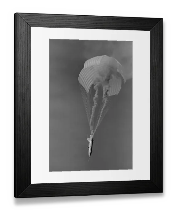Framed Print : Evel Knievel Flying with a Parachute Framed Print : Evel Knievel Flying with a Parachute
