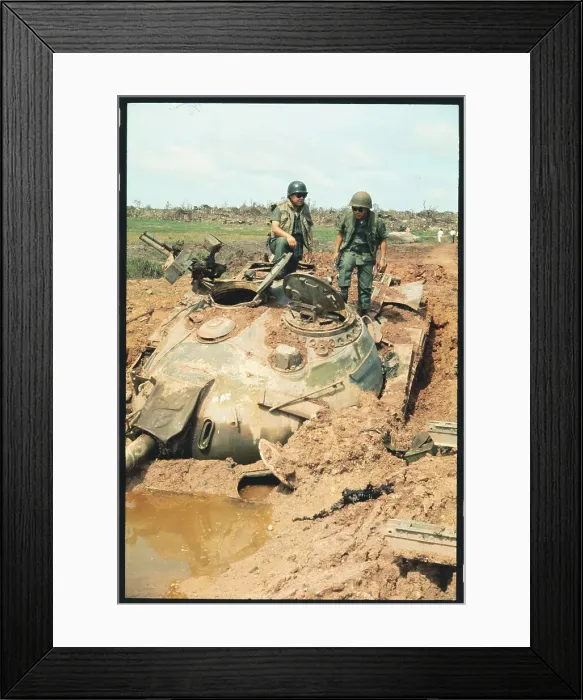 Framed Print : South Vietnamese Troops Inspect Destroyed Tank