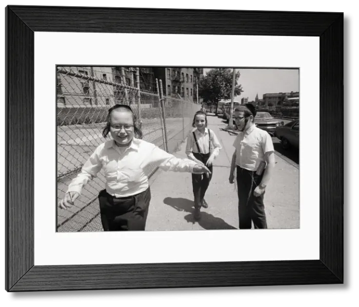 Framed Print : Three Young Hasidic Jews On Sidewalk Framed Print : Three Young Hasidic Jews On Sidewalk