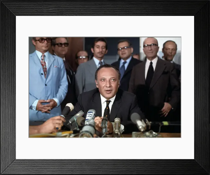 Framed Print : Glafkos Clerides Speaking at a Press Conference Framed Print : Glafkos Clerides Speaking at a Press Conference