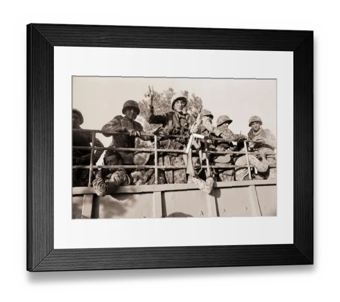Framed Print : Turkish Troops on Truck Giving Peace Sign