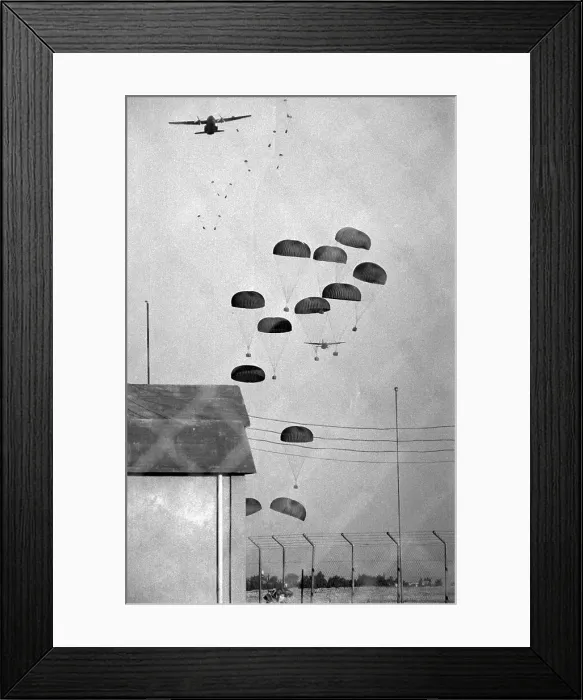 Framed Print : Turkish Paratroopers Parachuting into Cyprus Framed Print : Turkish Paratroopers Parachuting into Cyprus
