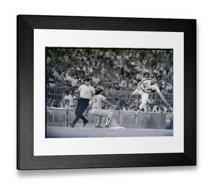 Framed Print : Mike Schmidt Leaping For Pick-Off Throw Framed Print : Mike Schmidt Leaping For Pick-Off Throw