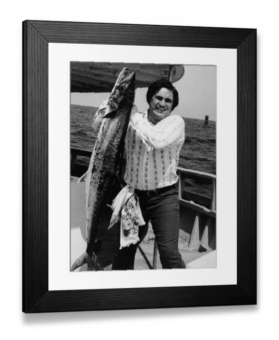 Framed Print : Man Holding Mackerel He Caught Framed Print : Man Holding Mackerel He Caught