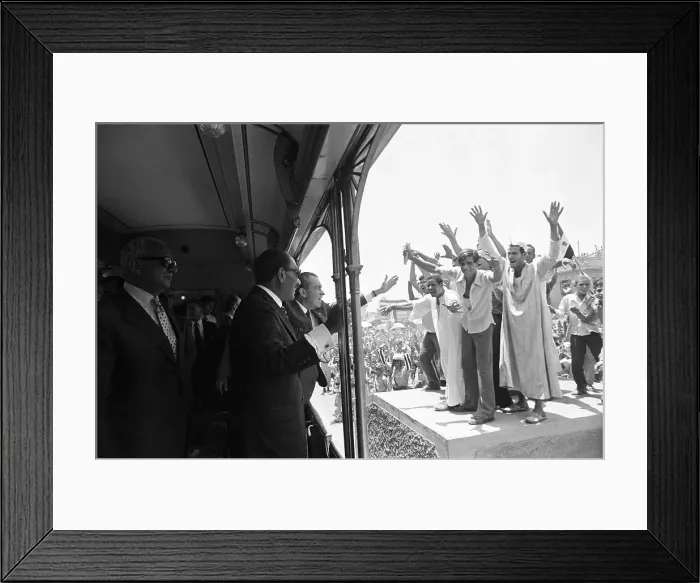 Framed Print : Crowd Waving At Nixon & Anwar Sadat Framed Print : Crowd Waving At Nixon & Anwar Sadat