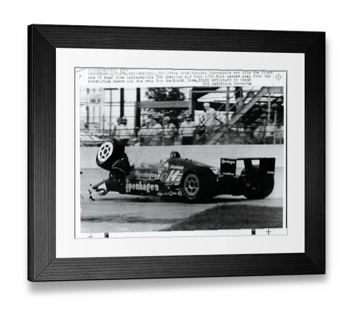 Framed Print : Tire Hits Front of A.J. Foyt's Racing Car Framed Print : Tire Hits Front of A.J. Foyt's Racing Car