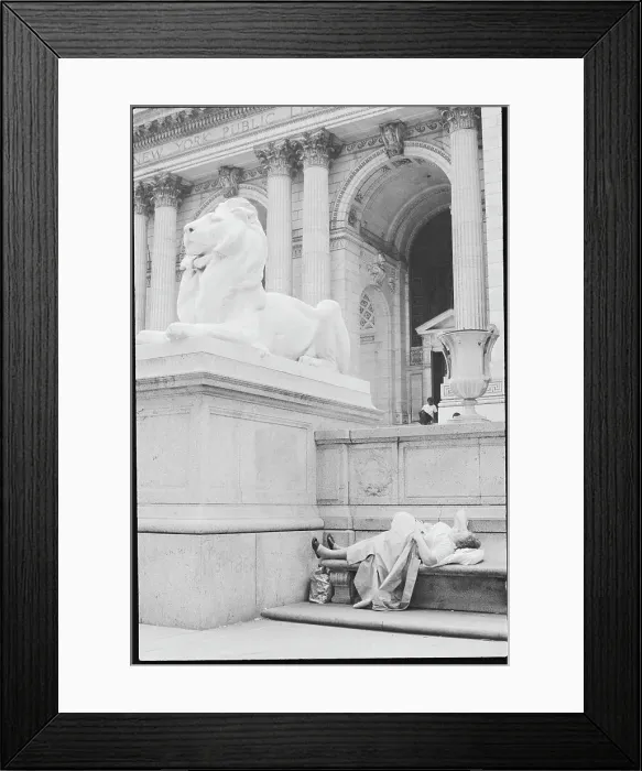 Framed Print : Woman Lying on Library Steps