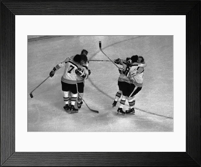 Framed Print : Players Celebrating on Ice After Win Framed Print : Players Celebrating on Ice After Win
