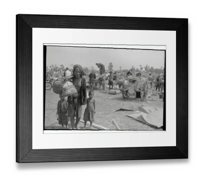 Framed Print : Refugee with His Children in Cambodia Framed Print : Refugee with His Children in Cambodia